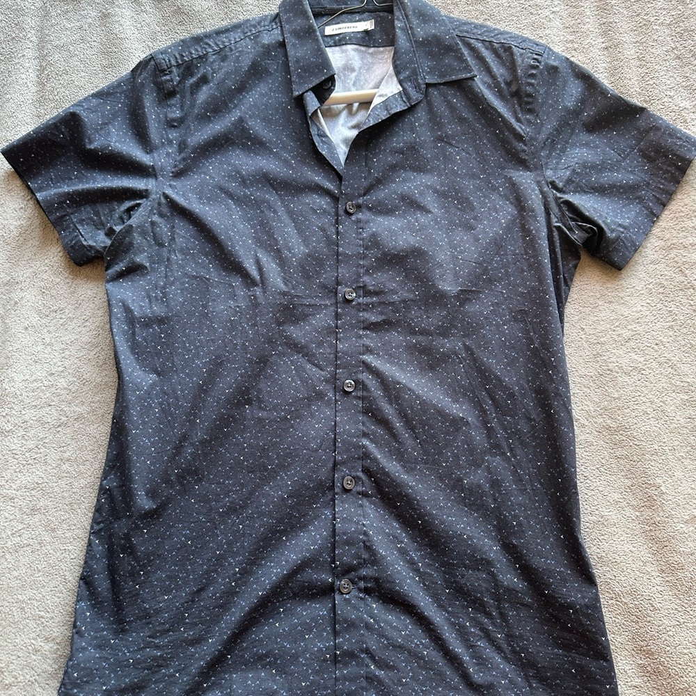 J.Lindeberg Navy Short-Sleeve Button-Down with Subtle Dot Print
